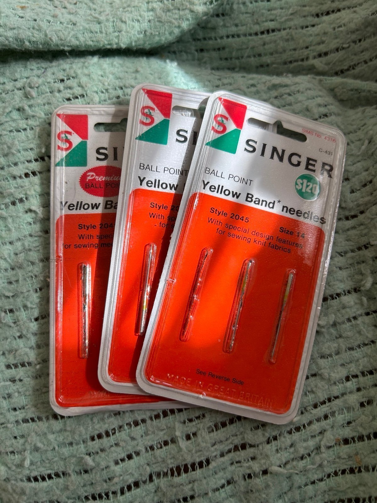 Vintage Singer Ball Point Yellow Band Needles (3 packages of 3)