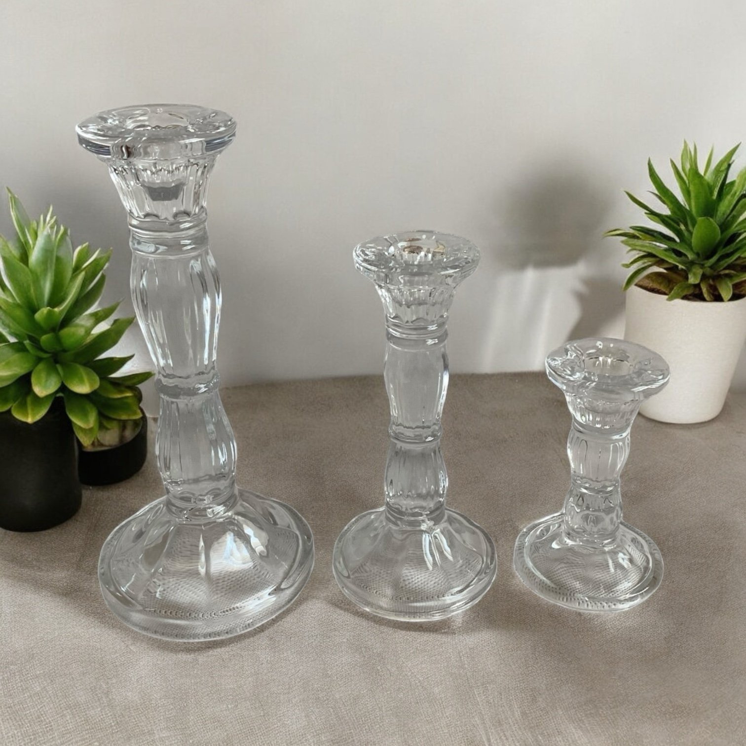 NIB 3x Glass Candle Stick Holders Set Taper Candles Holder Table Centerpieces