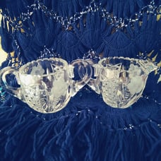 Vintage Cut and Etched Glass Sugar and Creamer Set (2)