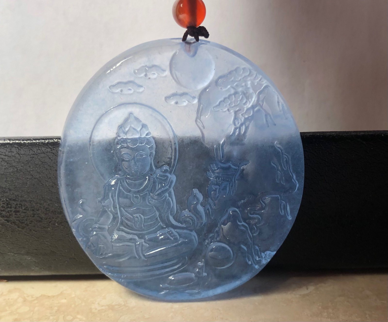 Exquisite Craftsmanship High natural Ice Jadeite Hand Carved Bodhisattva Pendant