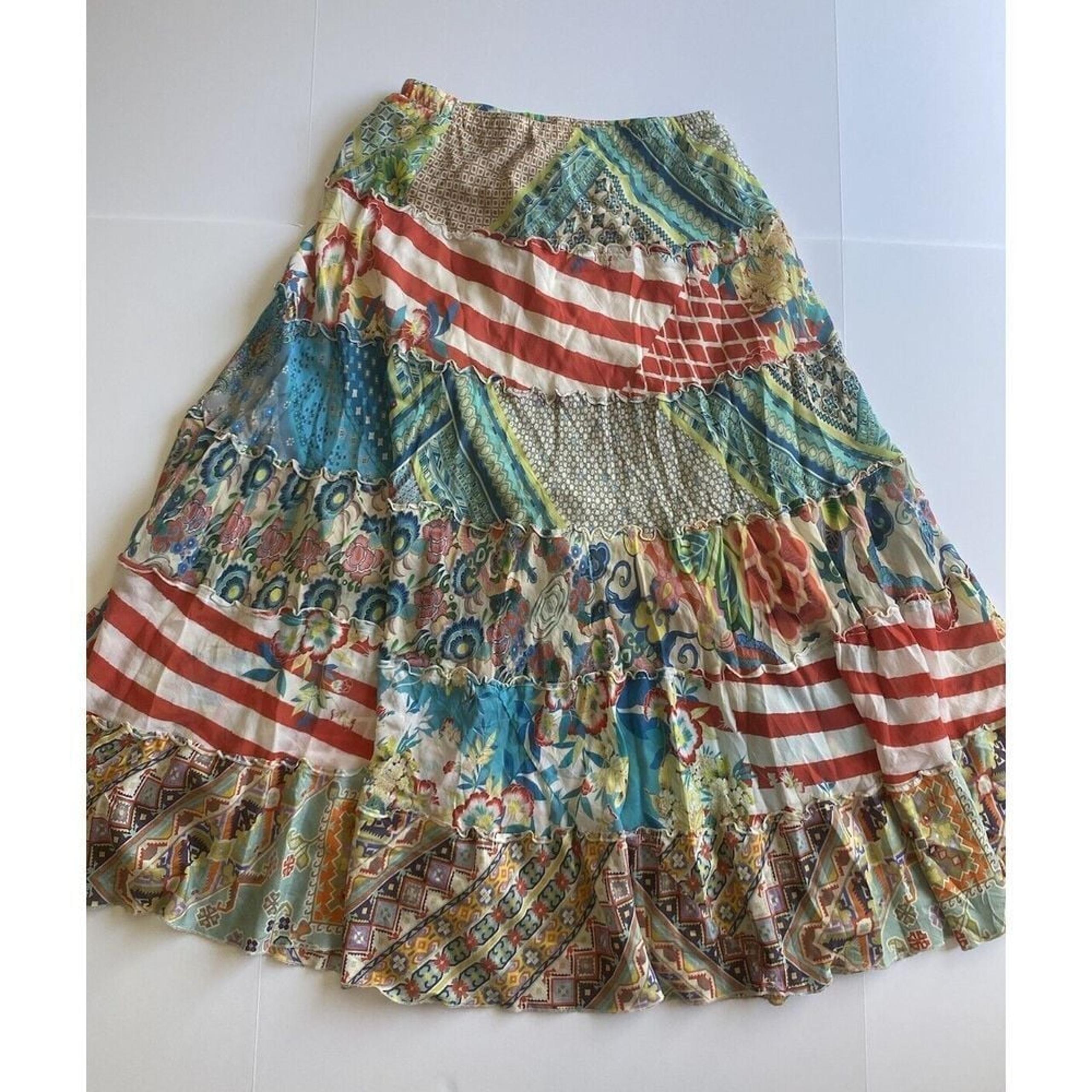 Johnny Was Maxi Skirt Med Mixed Print Tiered Boho cottagecore Festival