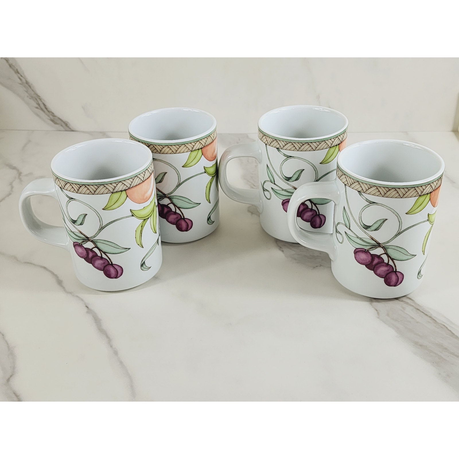 DANSK Umbrian Fruits Coffee Mug Tea Cup Porcelain 4 Portugal Fruit Design x4