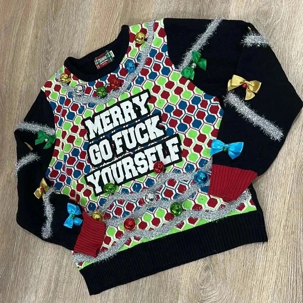 Spencer's Ugly Christmas Sweater Merry Go F…. Yourself light up, sweater XL