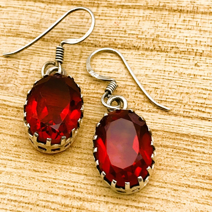 Red Garnet Earrings Sterling Silver 925 January Birthstone Dangle Drop