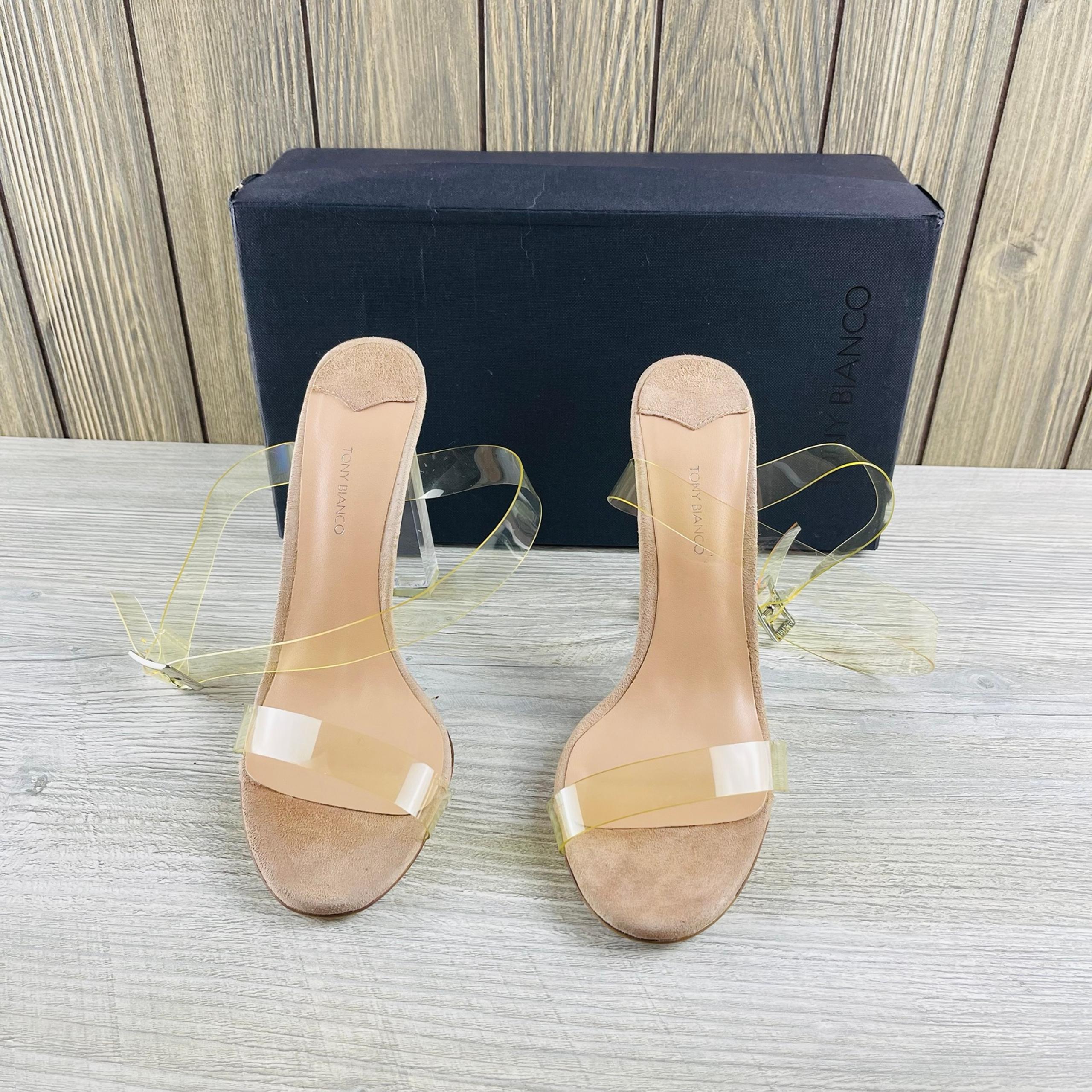TONY BIANCO  Kiki Clear Vynalite heel pump sandal Women’s Size: 8