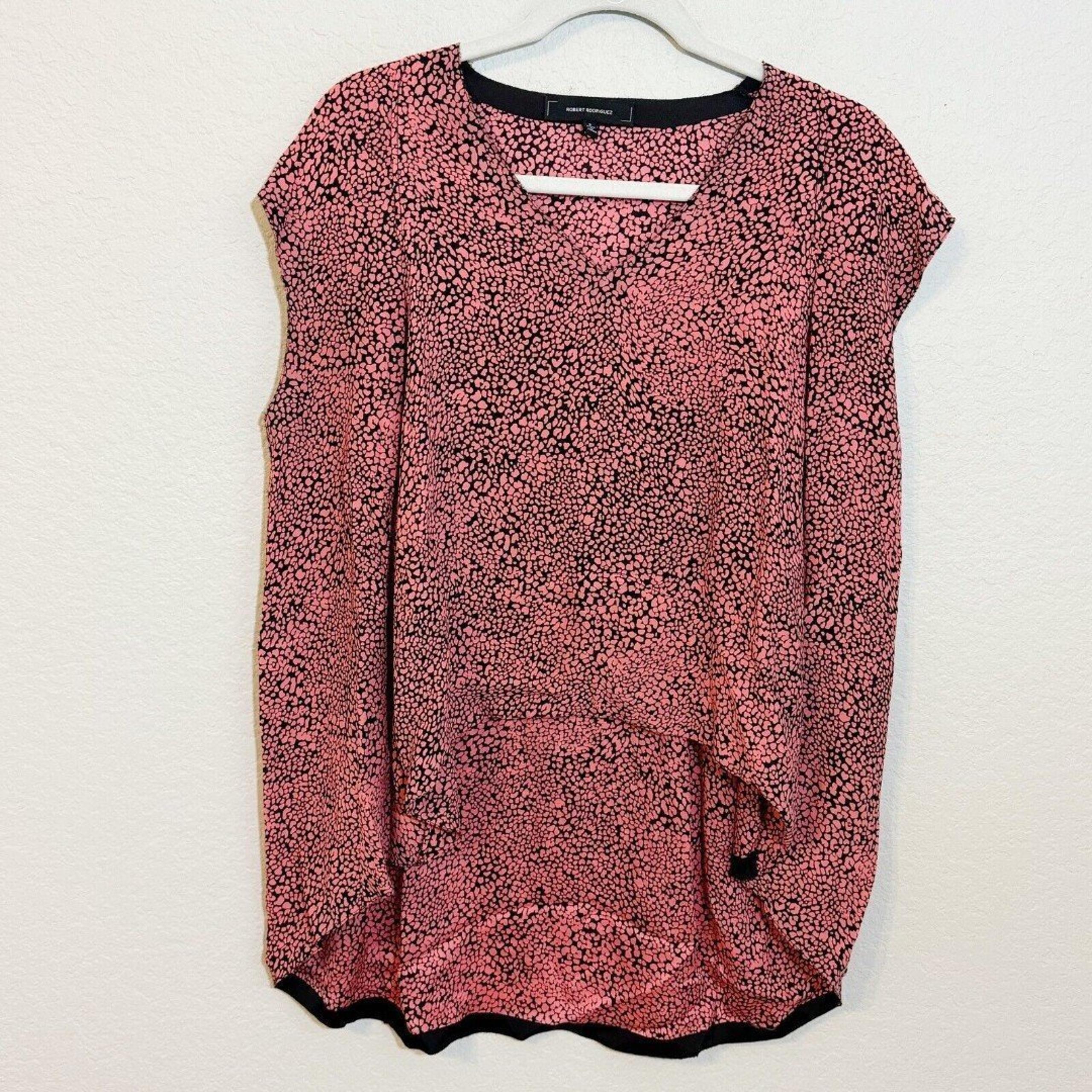 100% Silk Hi-Low Geometric Pink Black Top Blouse sizes 2 - Robert Rodriguez