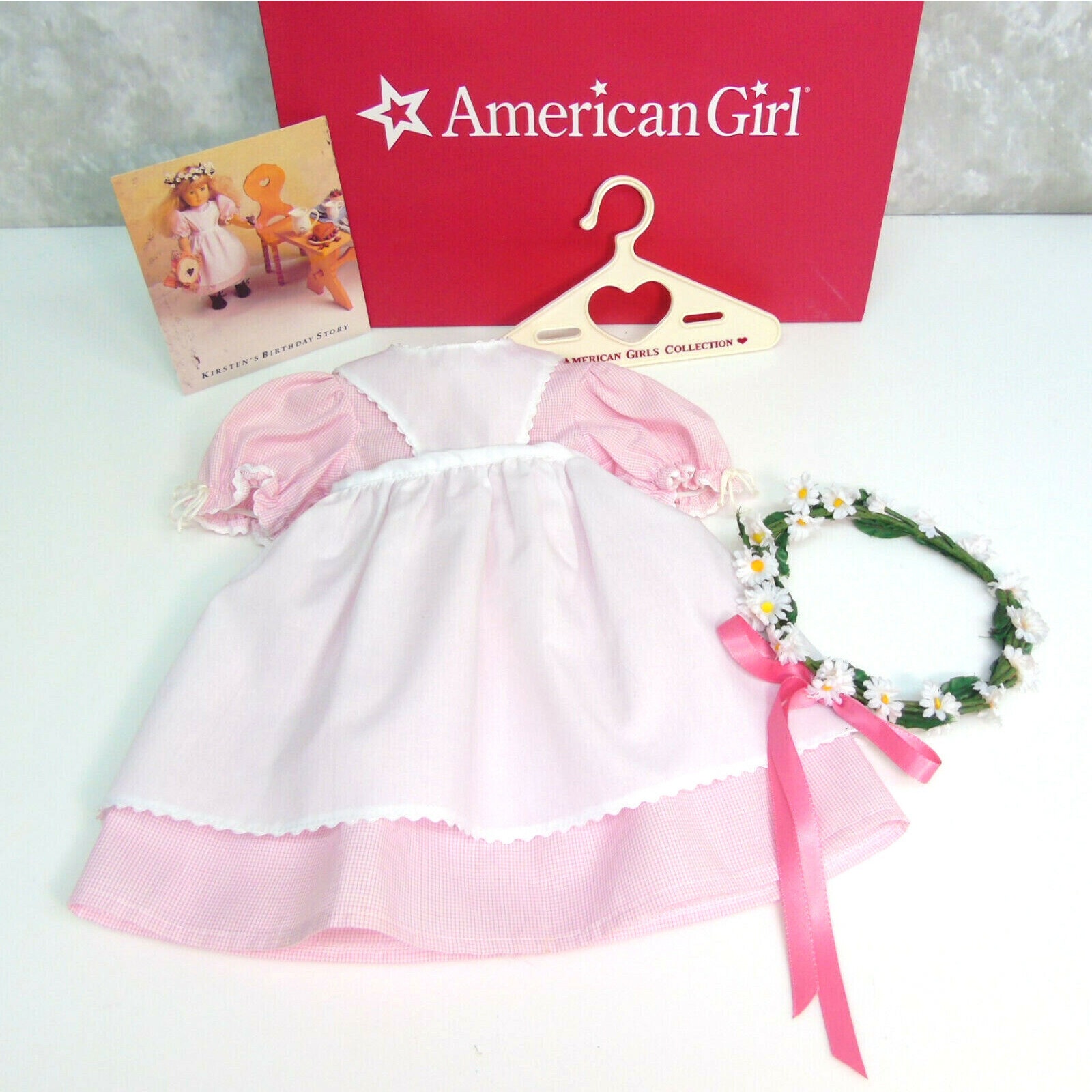 American Girl Pleasant Company KIRSTEN BIRTHDAY OUTFIT Apron Dress Wreath AG BAG