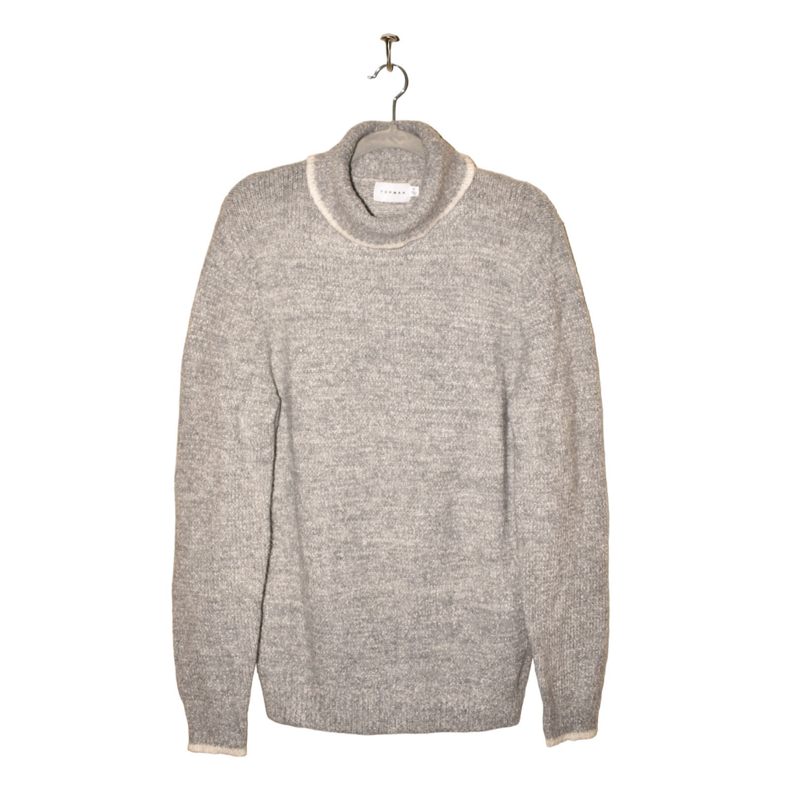 TOPMAN NEW 75 Tipped Roll Neck Pullover Sweater in Gray Men's Large