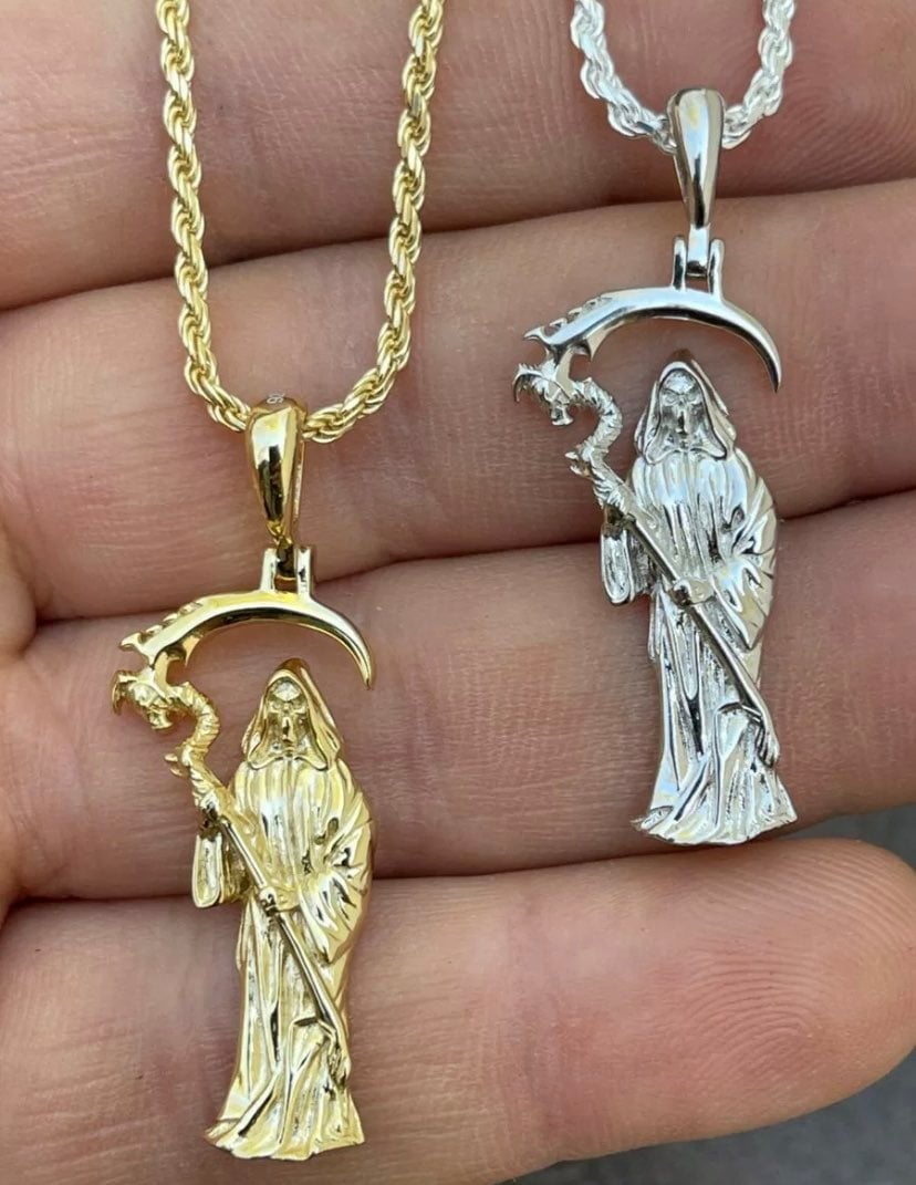 14k Plates 925 Silver Grim Reaper Death