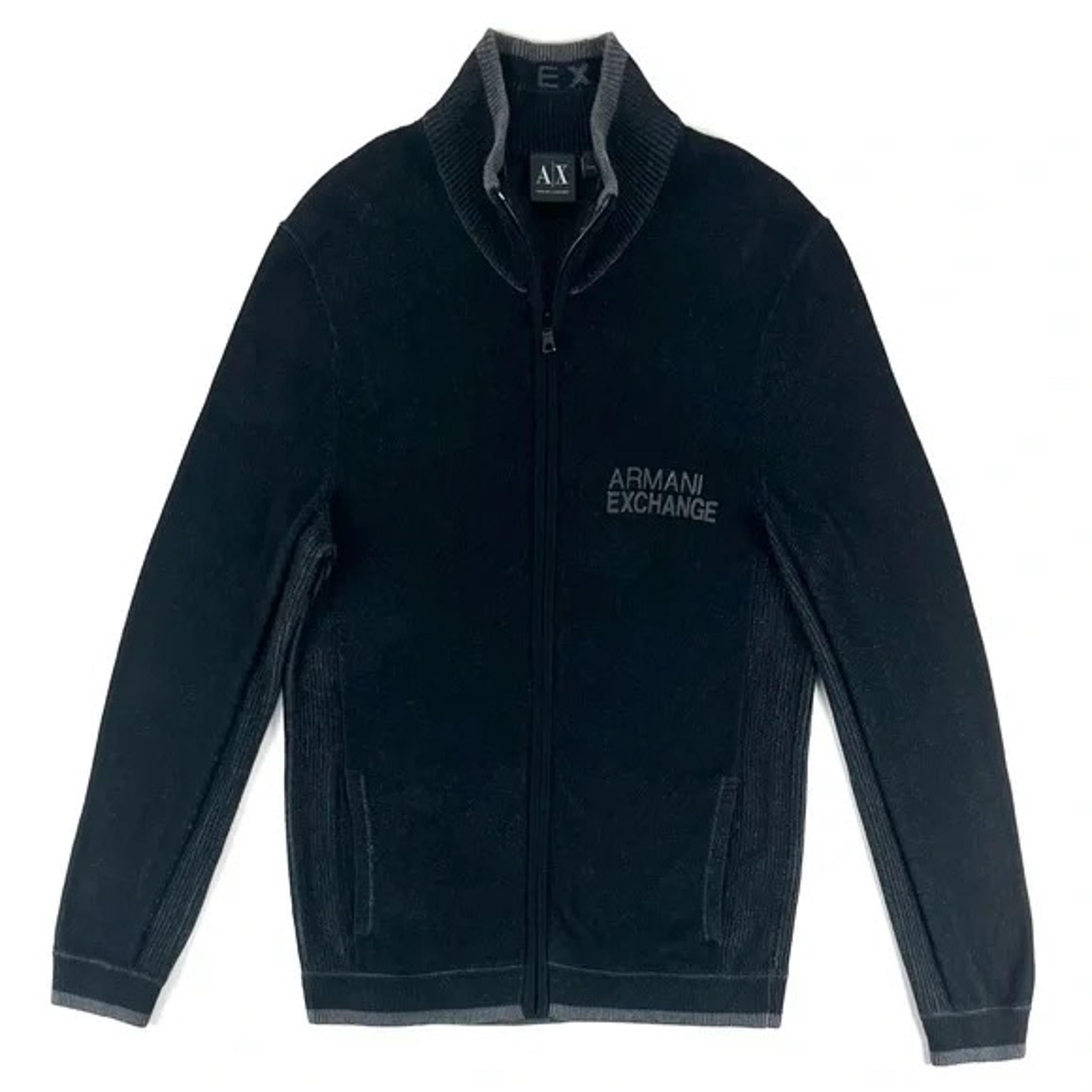 Armani Exchange Black High Neck Knit Sweater Zip Jacket