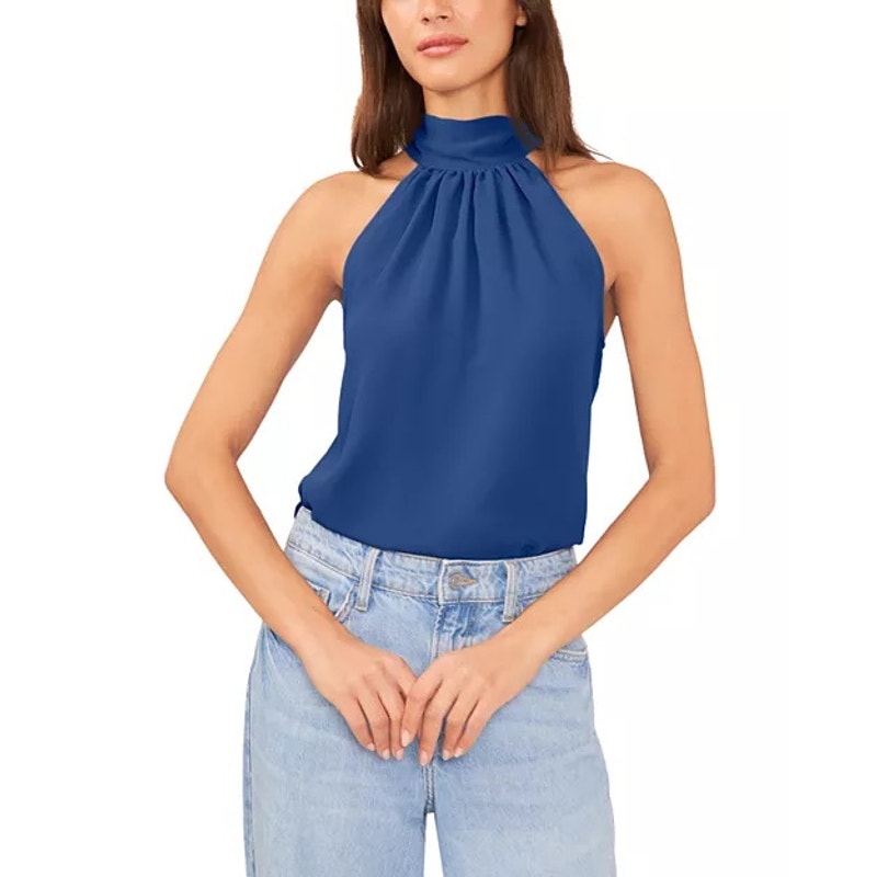 1 State Halter Back Tie Satin Top Black Size Medium NWT
