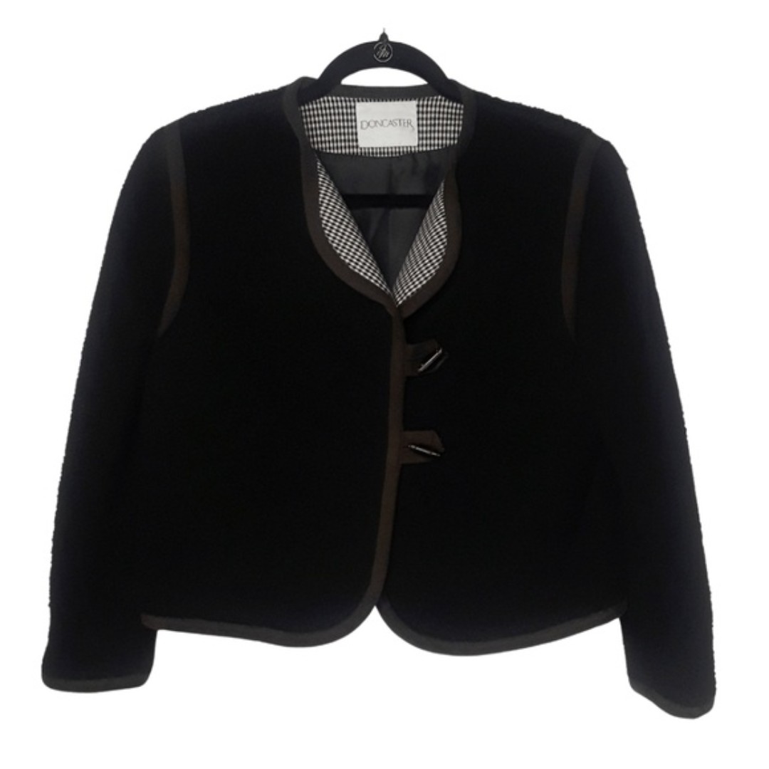 450 DONCASTER Wool Black Toggle Clasp Fuzzy Blazer Jacket 4 (Small)