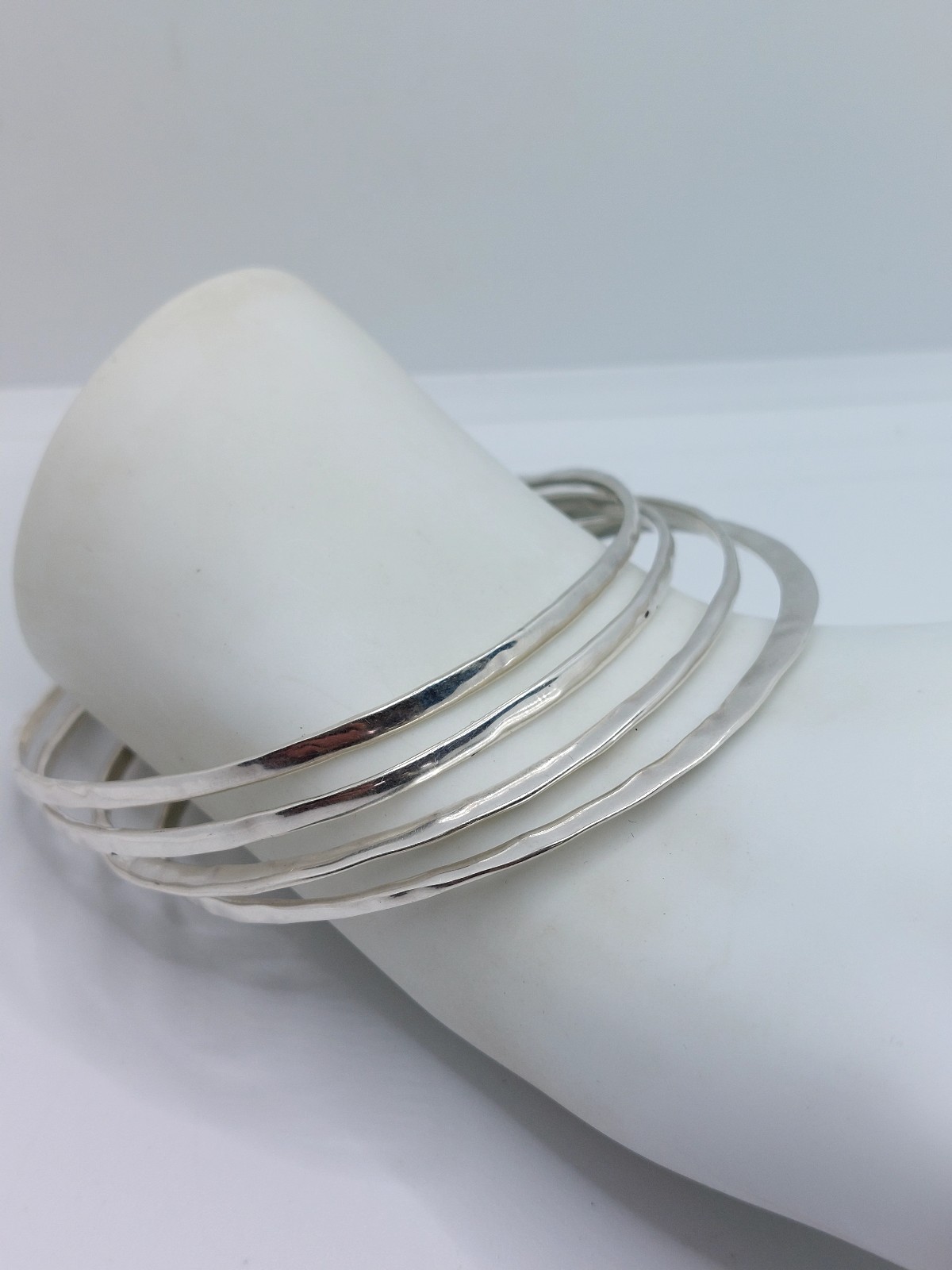 Susan Pancieara Set of 4 Argentium Sterling Silver Forged Bangle Bracelets