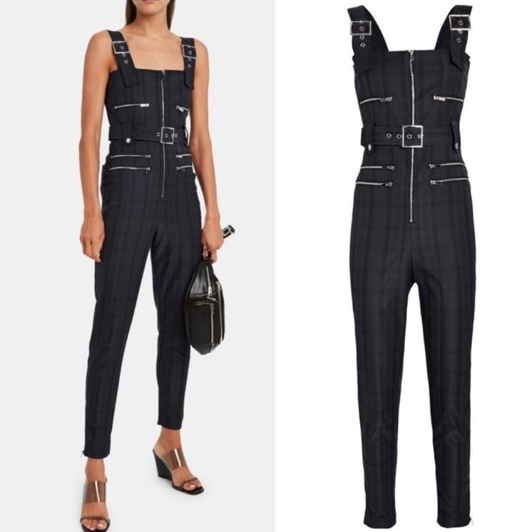 WeWoreWhat New Moto Navy Plaid Overalls