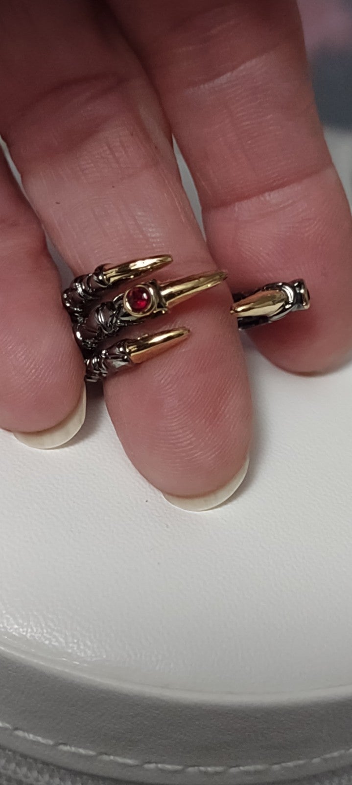 Size 9 red garnet, 18K Black Gold infused 925 Sterling claw ring