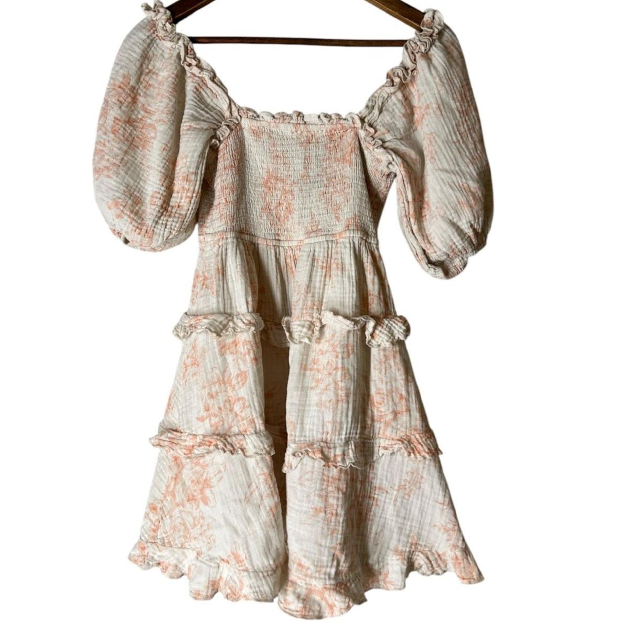 Olivaceous Tiered Tie Back Babydoll Mini Dress Womens Sz L Cottagecore Feminine