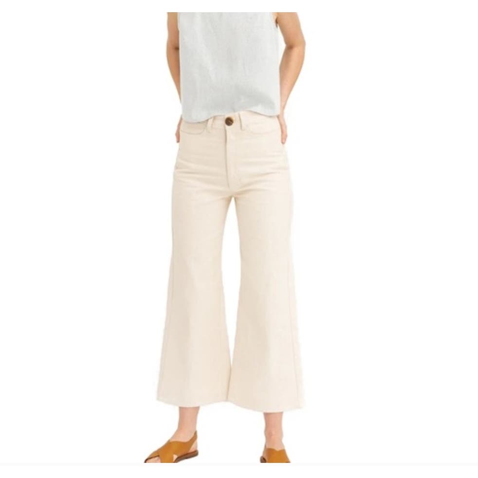 Tribe Alive High Rise Cropped Wide Leg Pants Jeans Bone Cream Sz 2