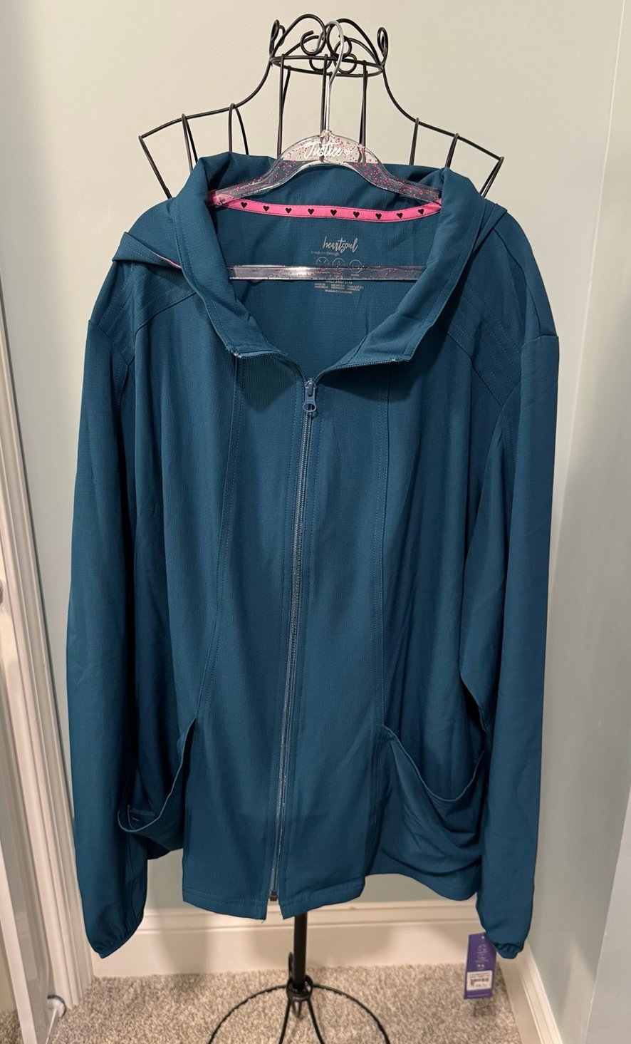 NEW Heartsoul Caribbean Blue 3X 3XL women’s jacket removable hood scrub Heart