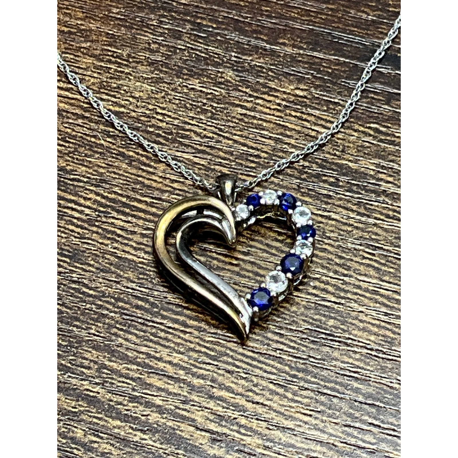 Vintage Heart Pendant Necklace Sapphire signed RL 925 silver w 10kt Gold Accent