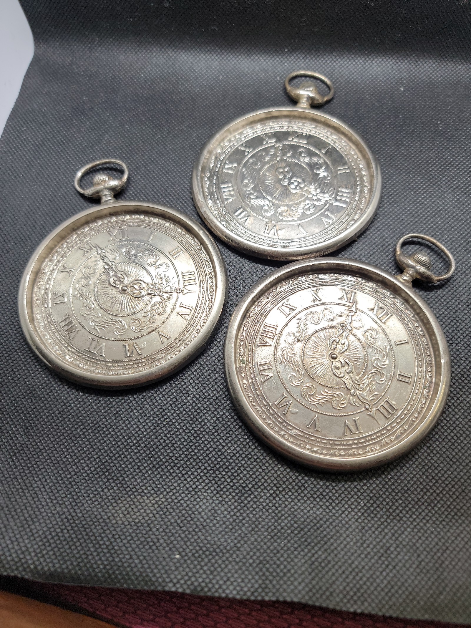 Vintage clock faced Silver coaster set of 3