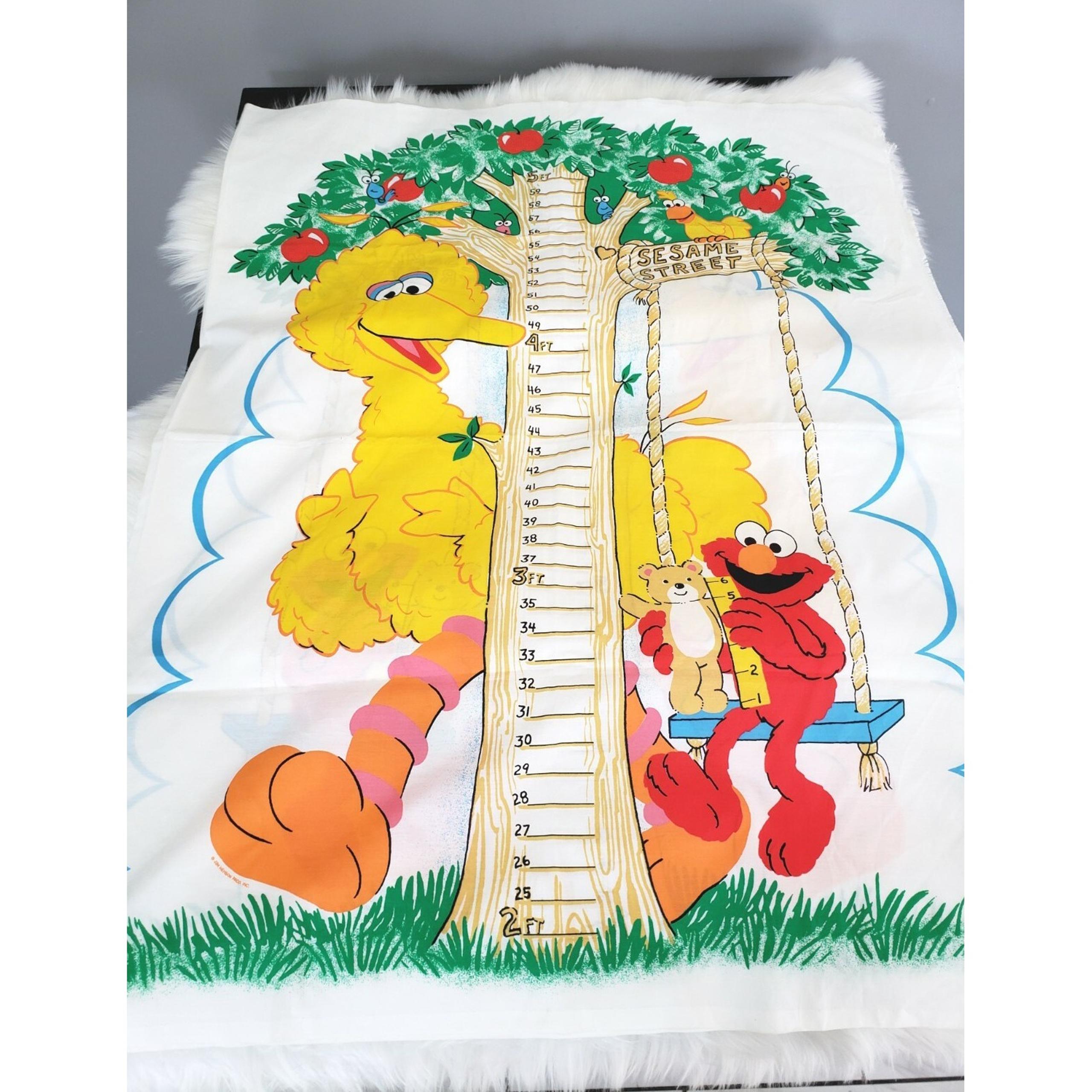 TWO PANEL Fabric Vintage Sesame Street Big Bird Growth Chart Craft Sew Nursery