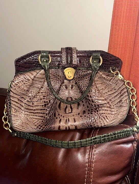 Brahmin Louise Rose Croc Embossed Leather Satchel Handbag Shoulder Bag