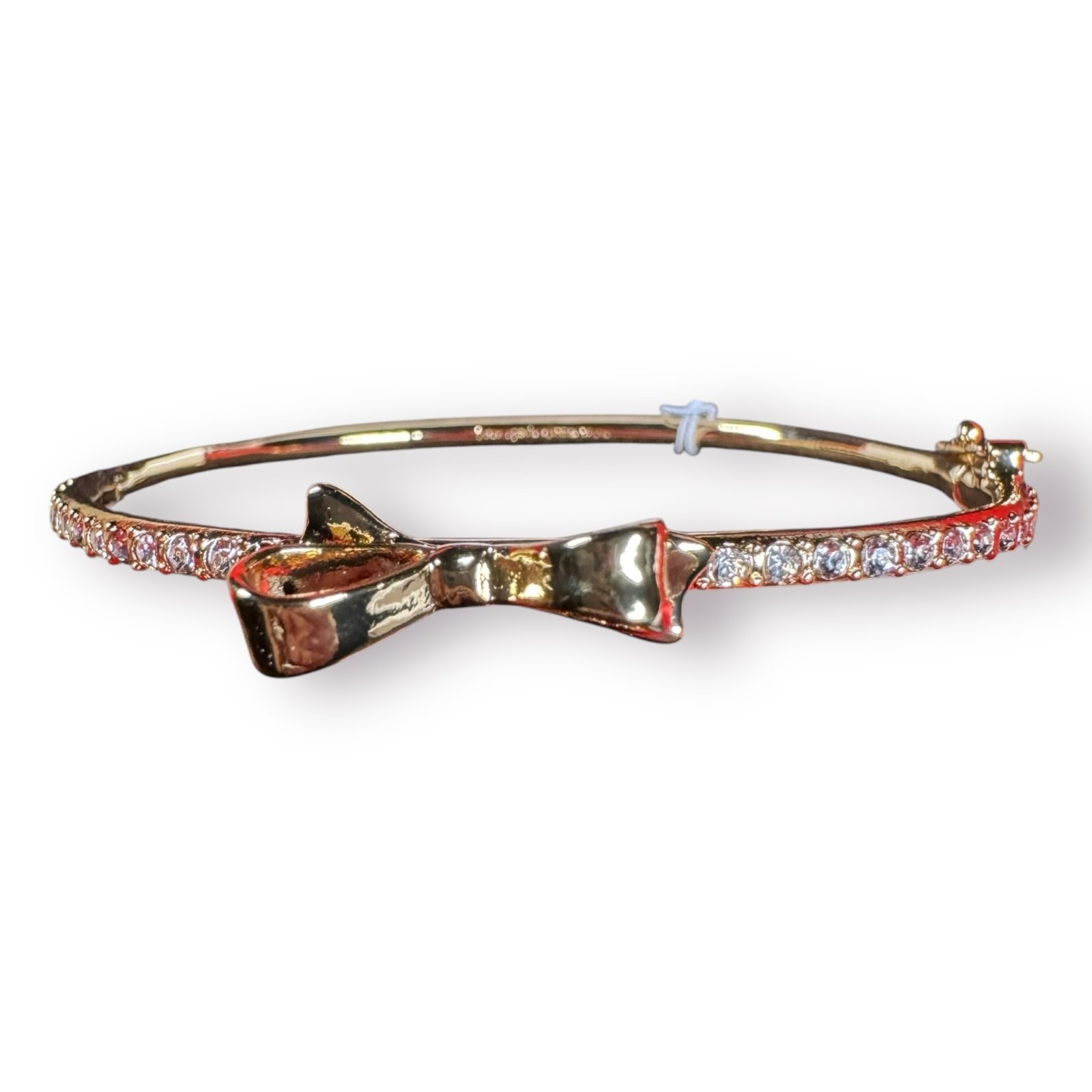 Kate Spade Crystal Embellished Love Notes Mini Bow Bracelet Gold tone w/ Box New
