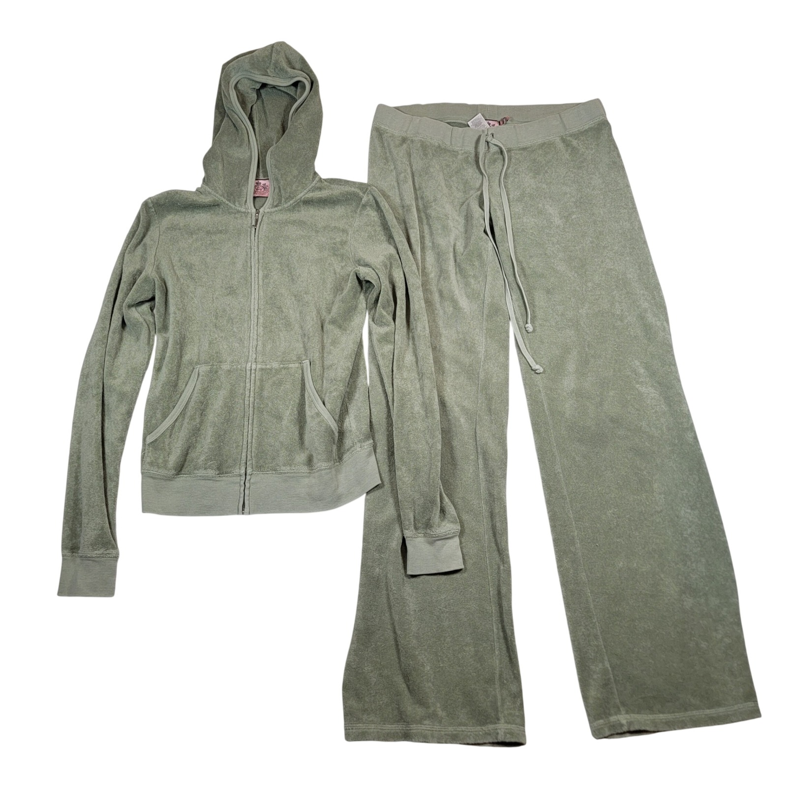 VTG Y2K Juicy Couture 2 Piece Velour Tracksuit Womens Sz M Green Made in America