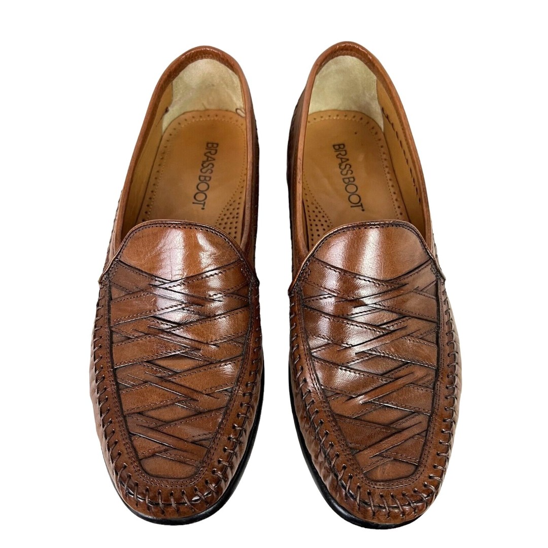 Brass Boot Loafer Men's Size 8 Brown Leather Dress Shoes Walking Slip-ons
