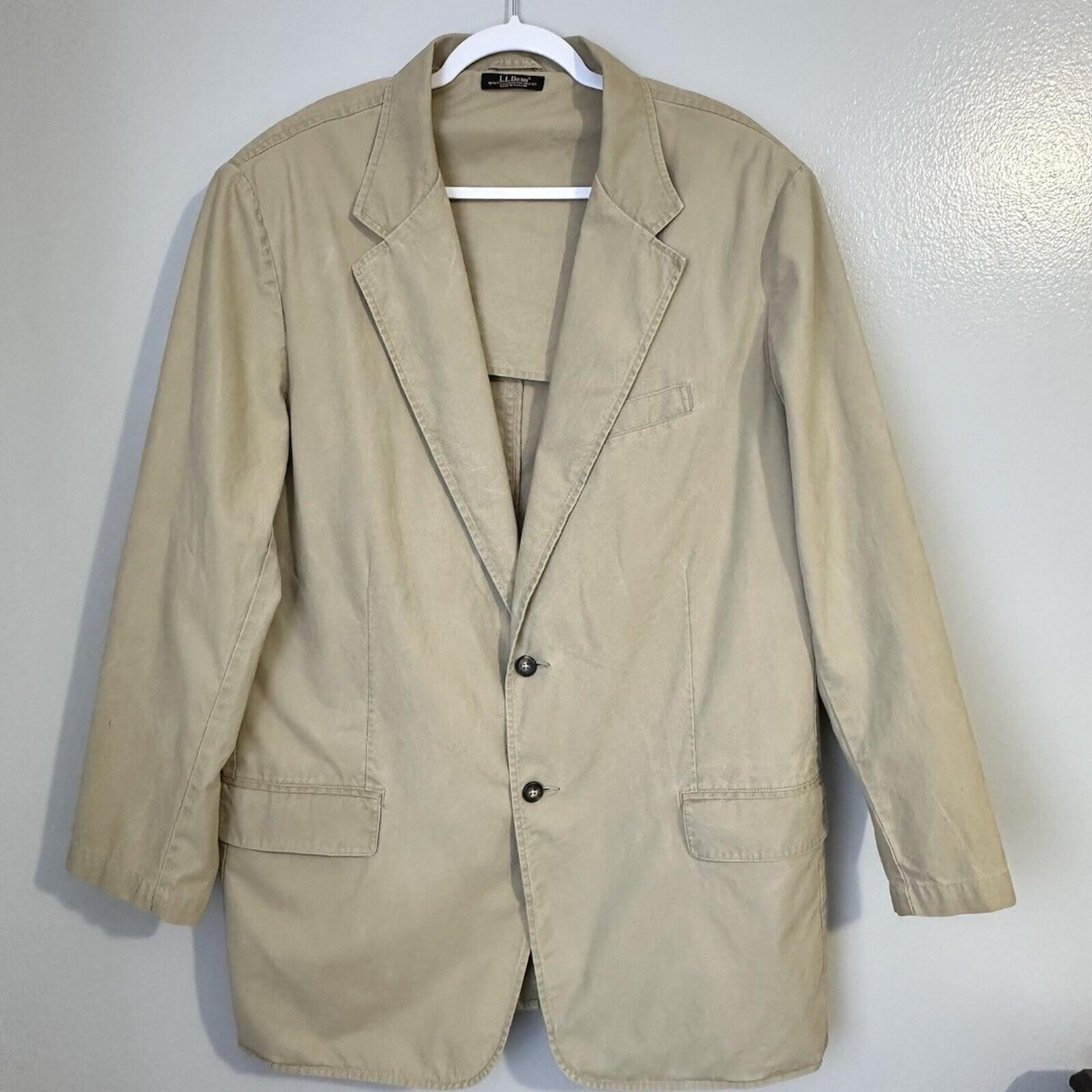 Vintage LL Bean Mens Blazer Sport Coat Suit Jacket 48 Tall Khaki Tan 2 Button