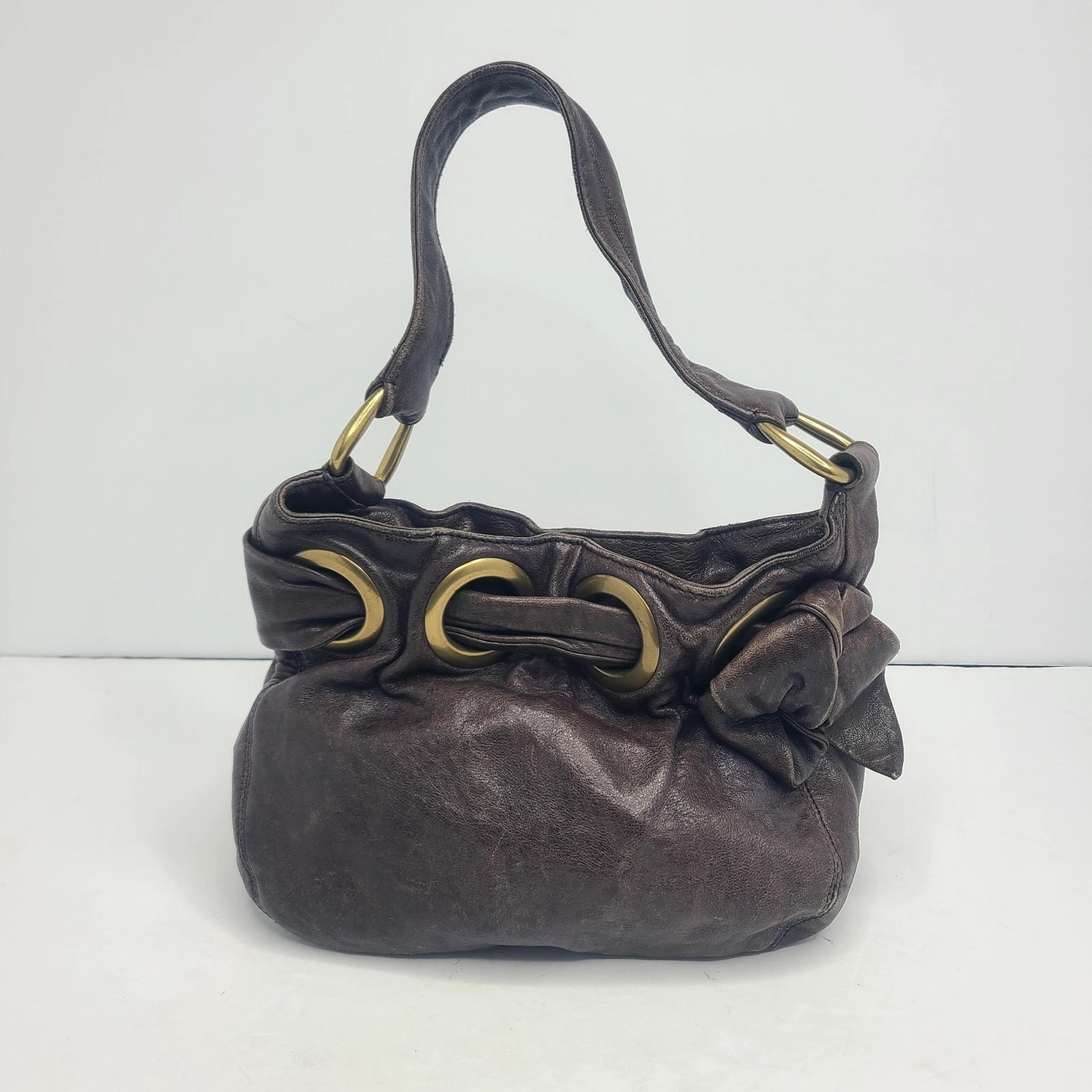 Kooba Women's Hobo Handbag Purse Brown Leather Small Shoulder Bag Bow Accent