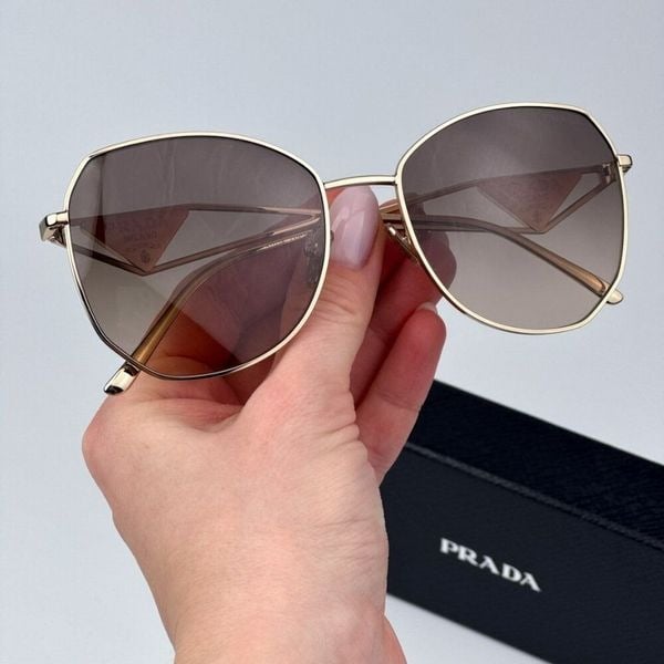Prada Women BRAND NEW Sunglasses Gold Light Brown Grey Gradient Geometric PR57YS