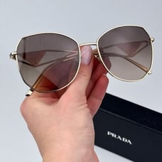 Prada Women BRAND NEW Sunglasses Gold Light Brown Grey Gradient Geometric PR57YS