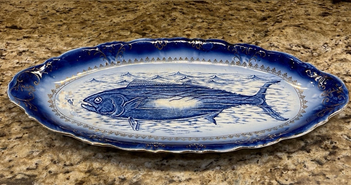 Vintage blue fish platter