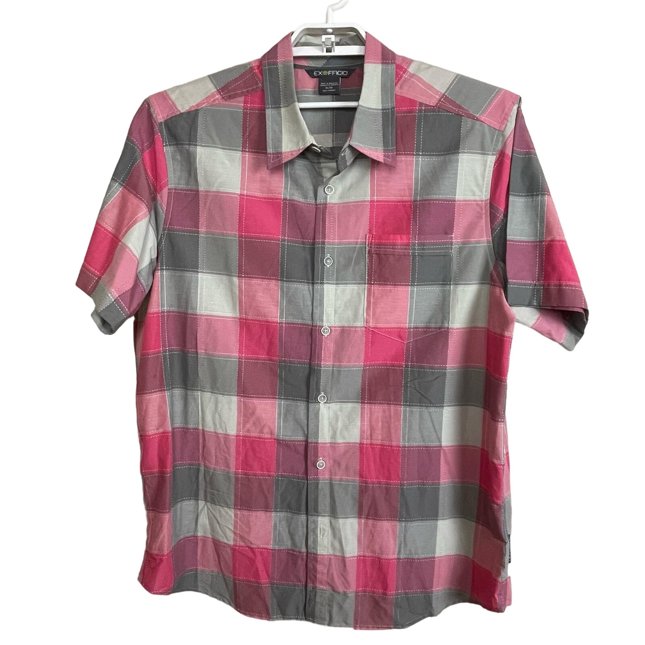ExOfficio Men’s XL Red Gray Check Shirt Short Sleeve Outdoor Travel Hike