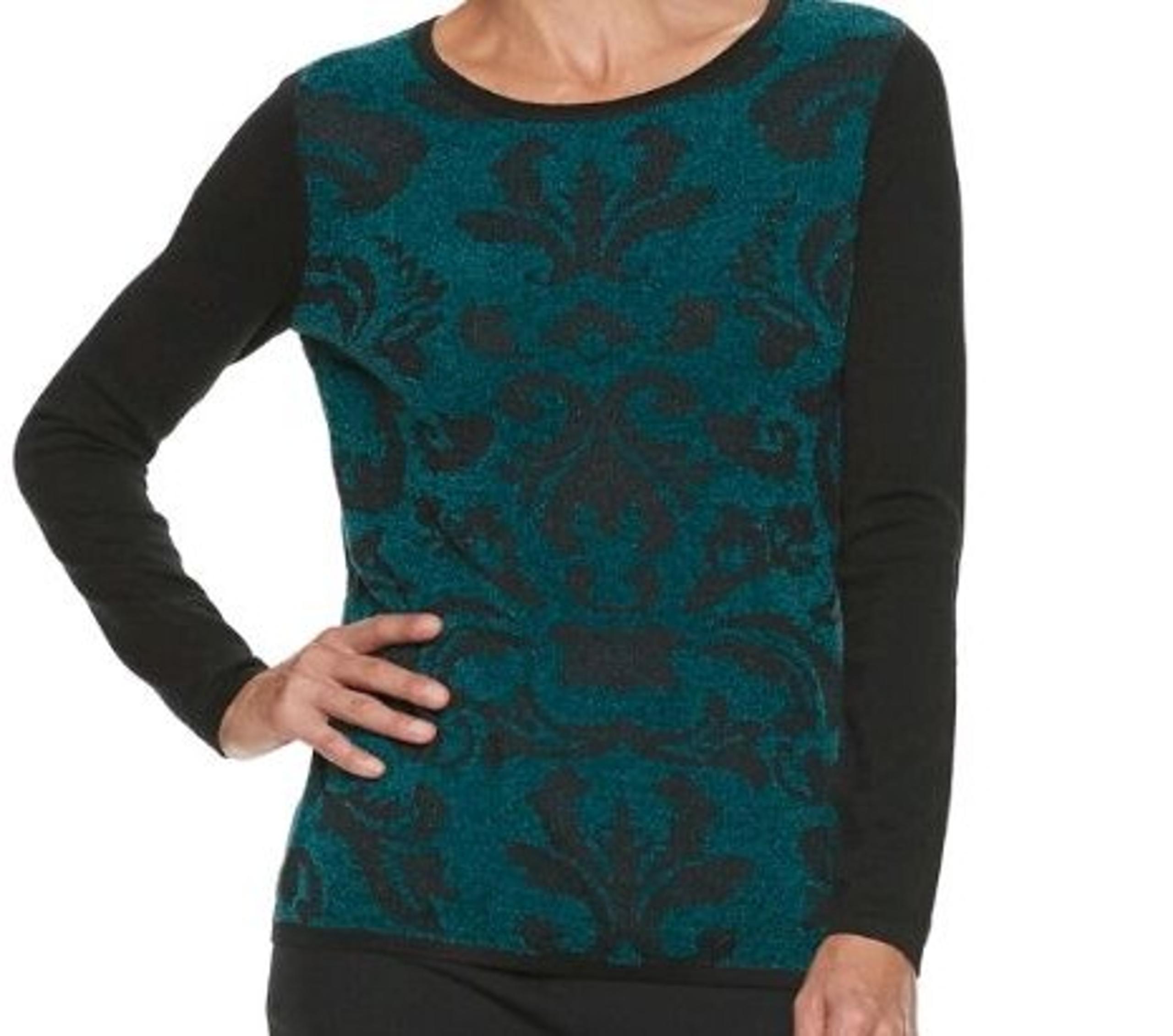Scroll print chenille teal sweater XXL N