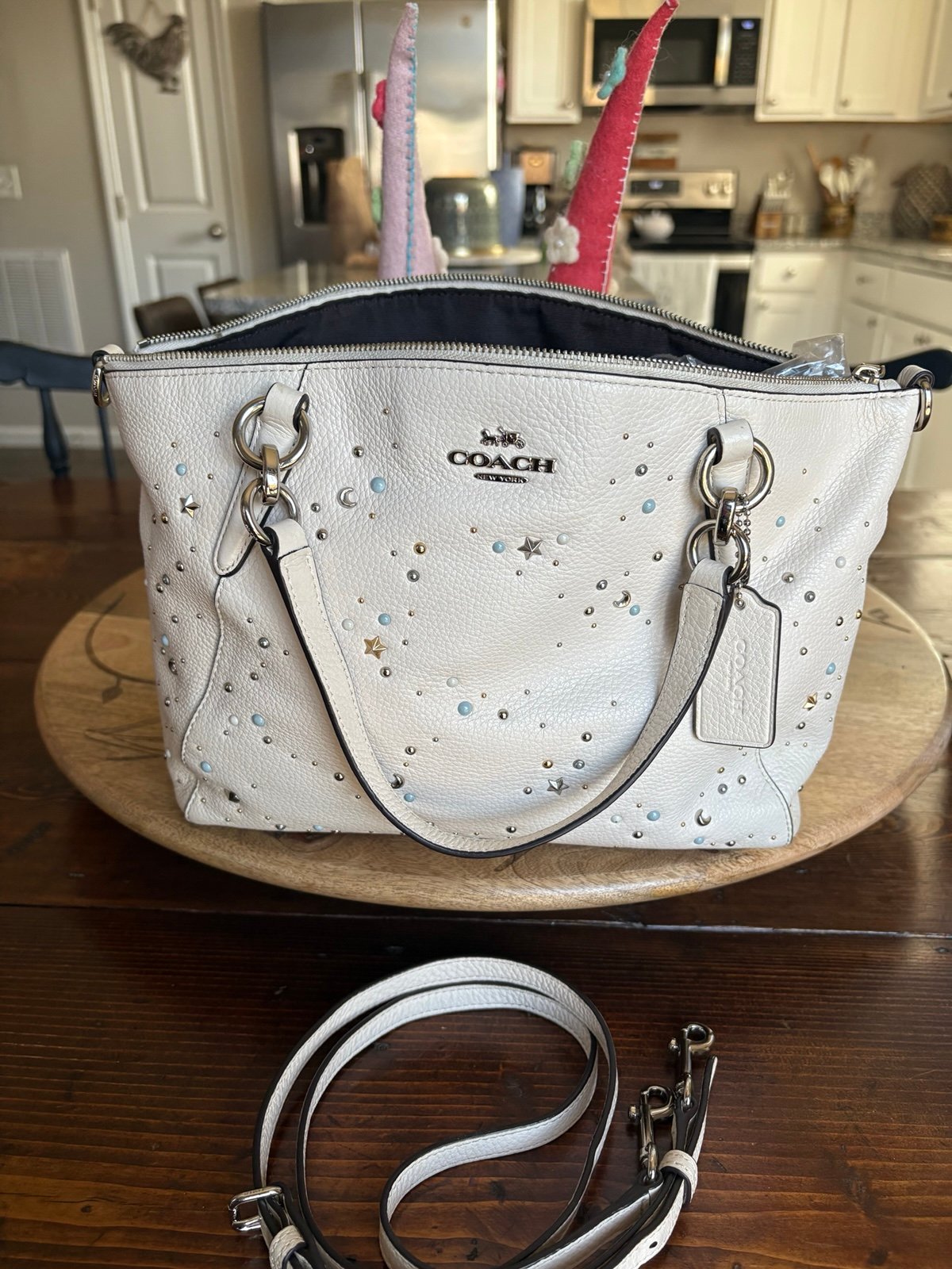 Coach F29597 Small Kelsey Satchel w/ Celestial Studs Crossbody- CHALK