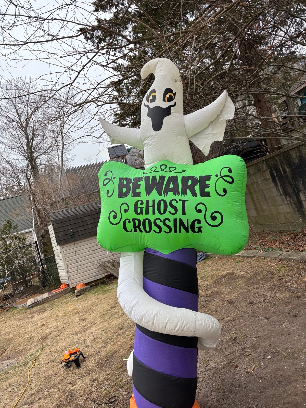 8ft Airblown Inflatable Beware Ghost Crossing Sign