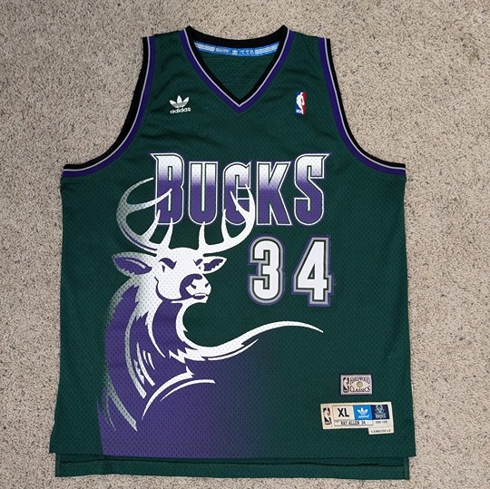 Milwaukee Bucks Jersey Mens XL +2 Green Adidas Ray Allen Retro NBA Basketball 90