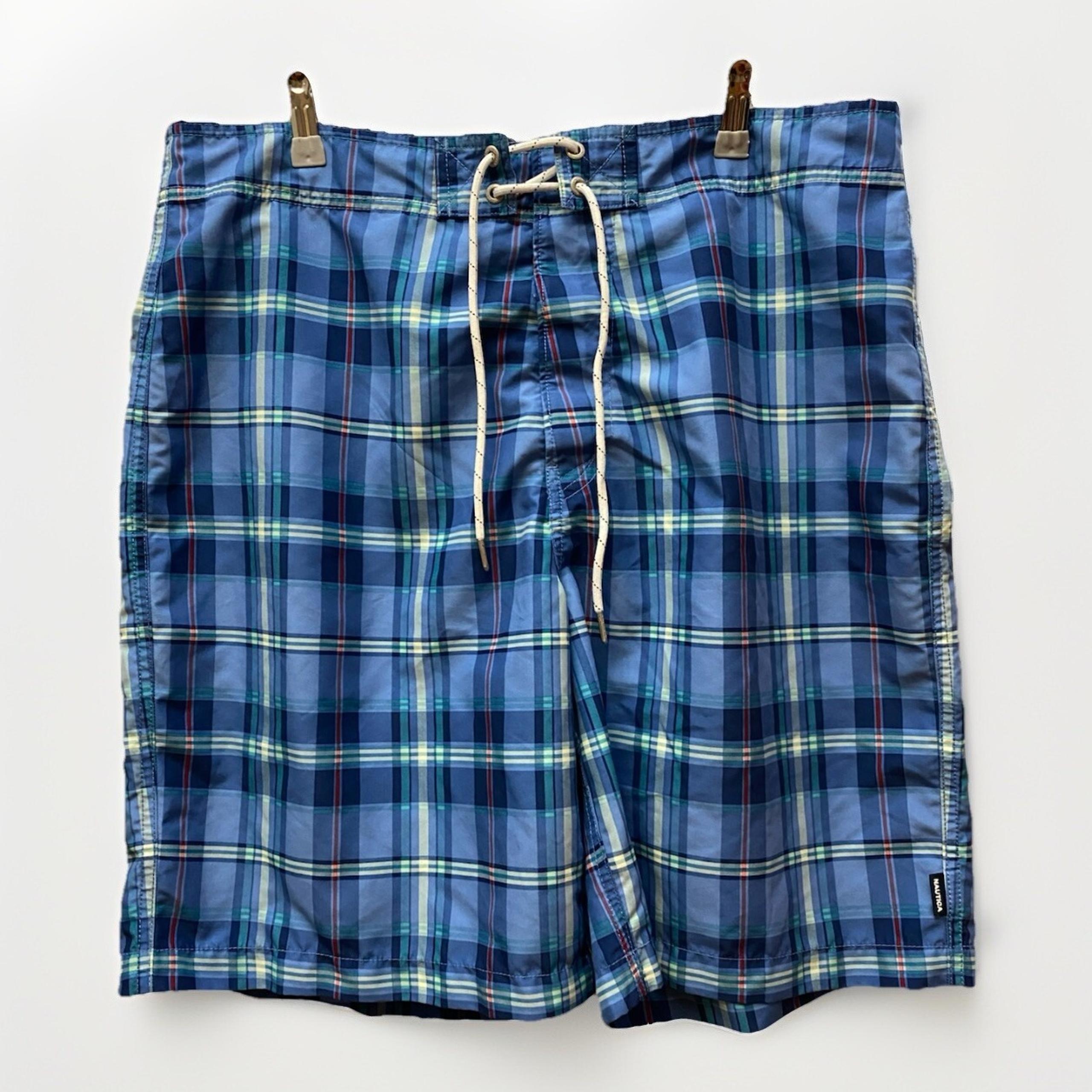 Nautica Swim Trunks Mens 36 Blue Plaid Surf Board Shorts EUC