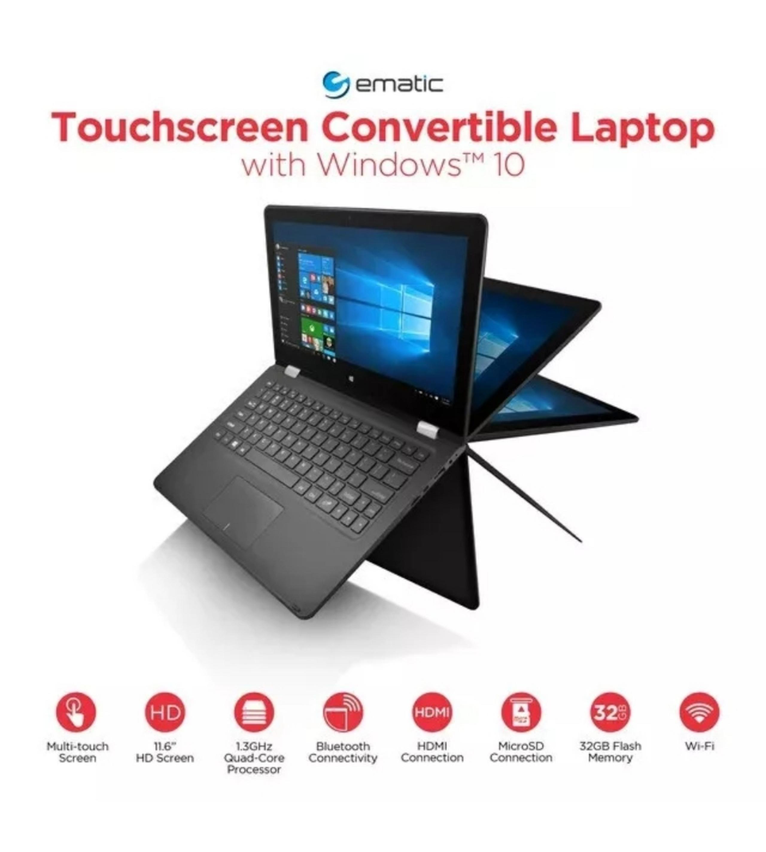 RED Ematic 11.6" TOUCHSCREEN Win Laptop