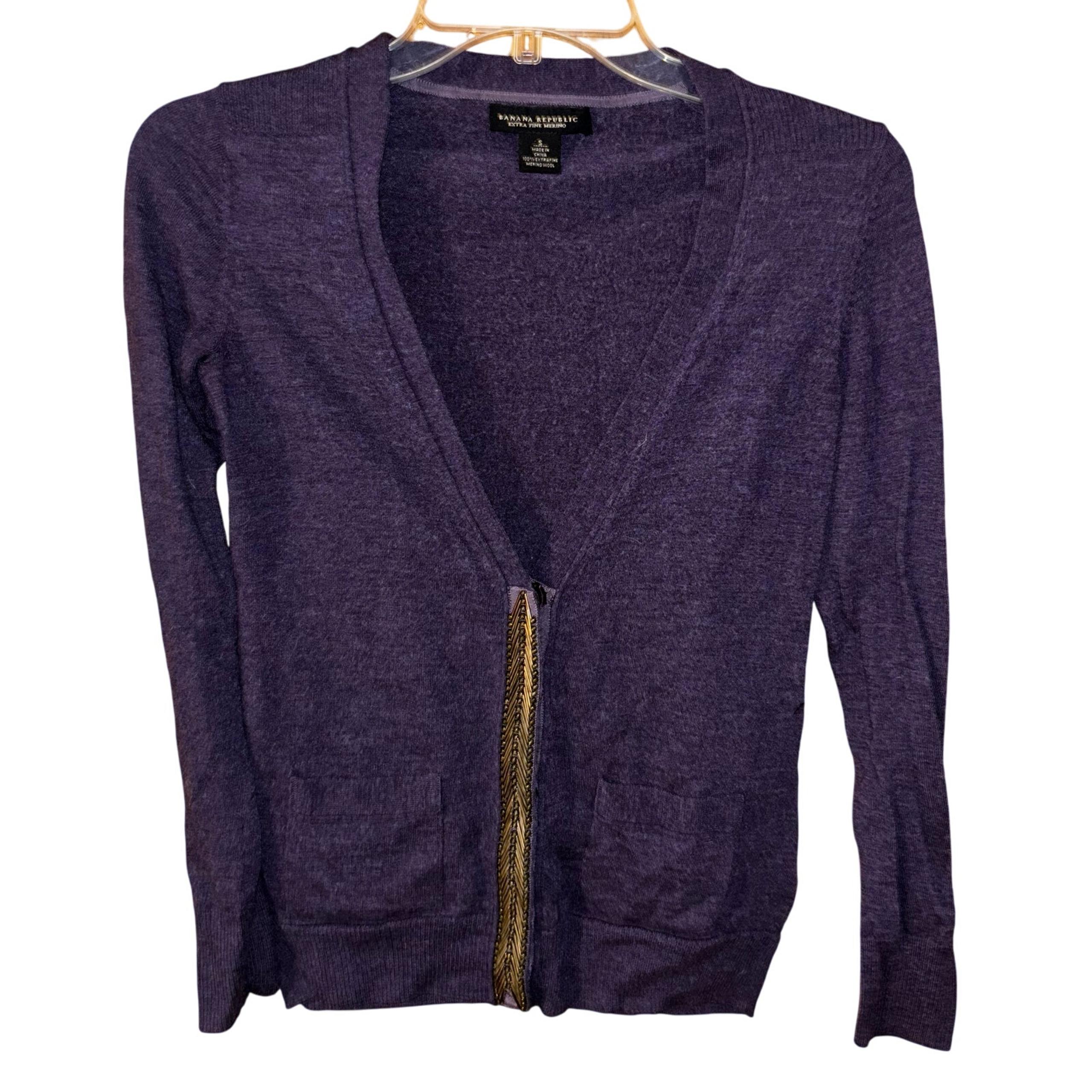 Banana Republic women’s extra fine merino wool purple cardigan sweater (small)