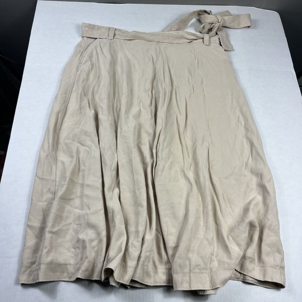Banana Republic Midi A-Line Skirt Beige Belt Tie Flowy High Waist Size 18 FLAW