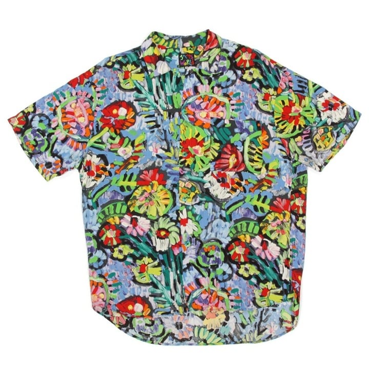 Vintage JAMS WORLD Pasta Wild Floral Hawaiian Button Mens Shirt size L /518