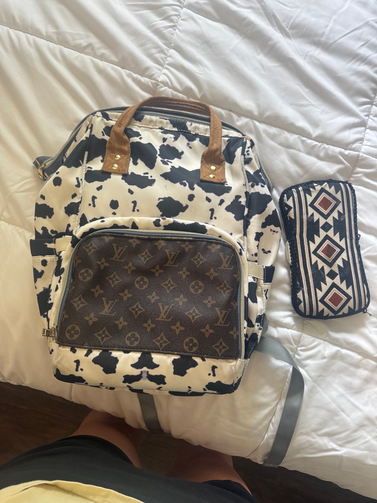 Cow print LV diaper bag
