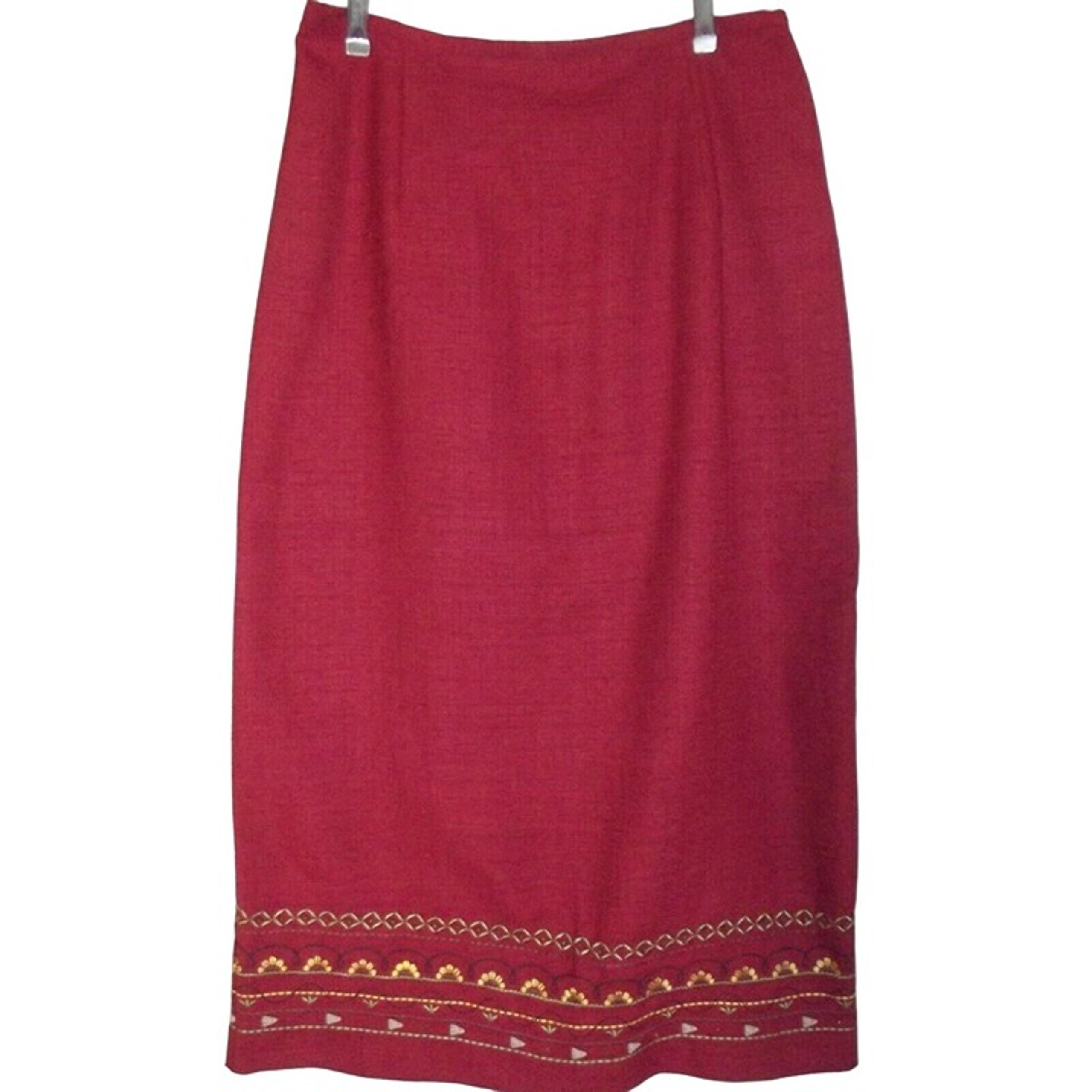 Alfred Dunner Skirt Womens Size14 Long Burgundy Straight Midi embroidered beaded