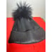 Adrienne Landau WOMEN's Fur Pom Pom BLACK Metallic Beanie Hat NWOT