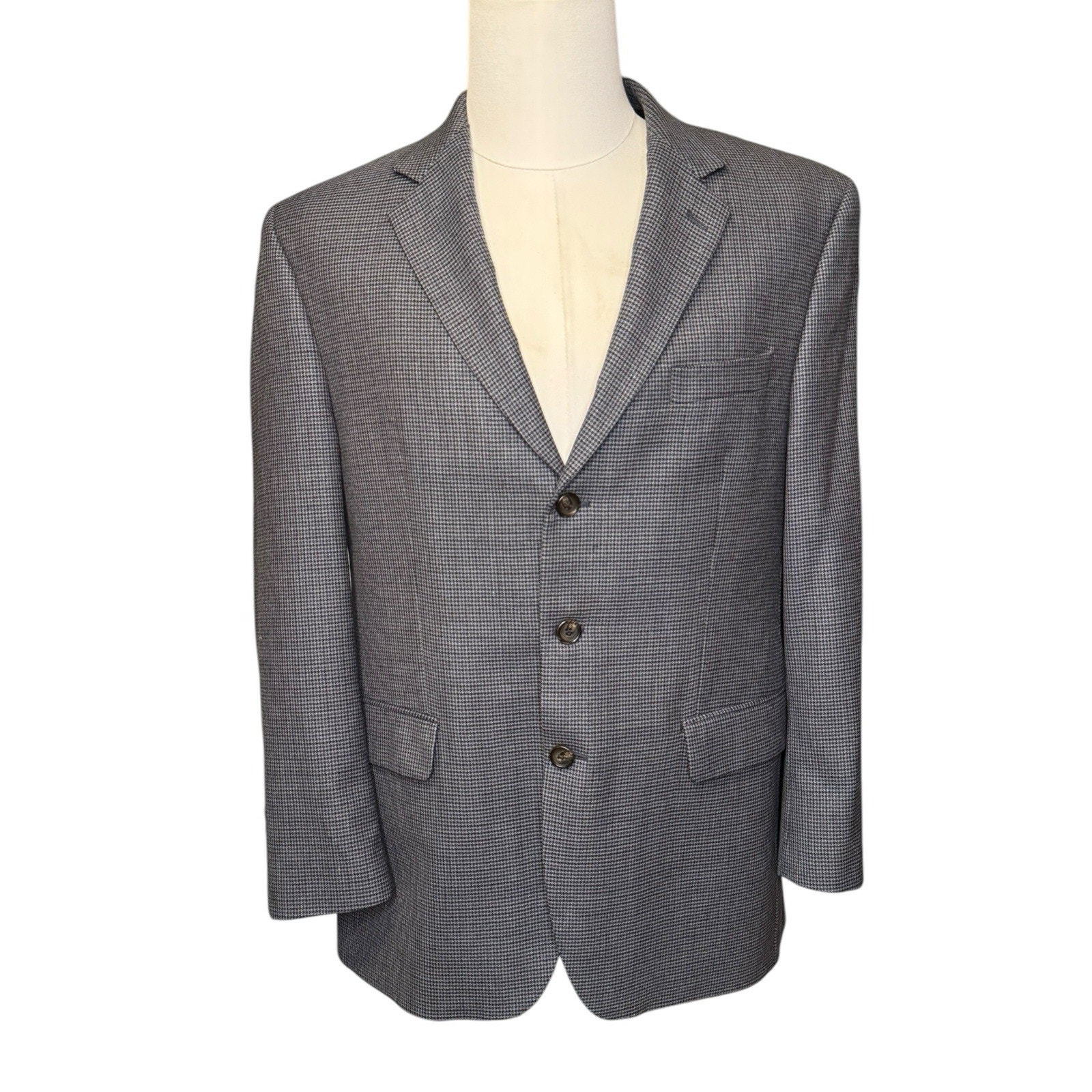 Ralph Lauren Houndstooth Blazer Men's 42R Navy Blue 3 Button Sport Coat Wool