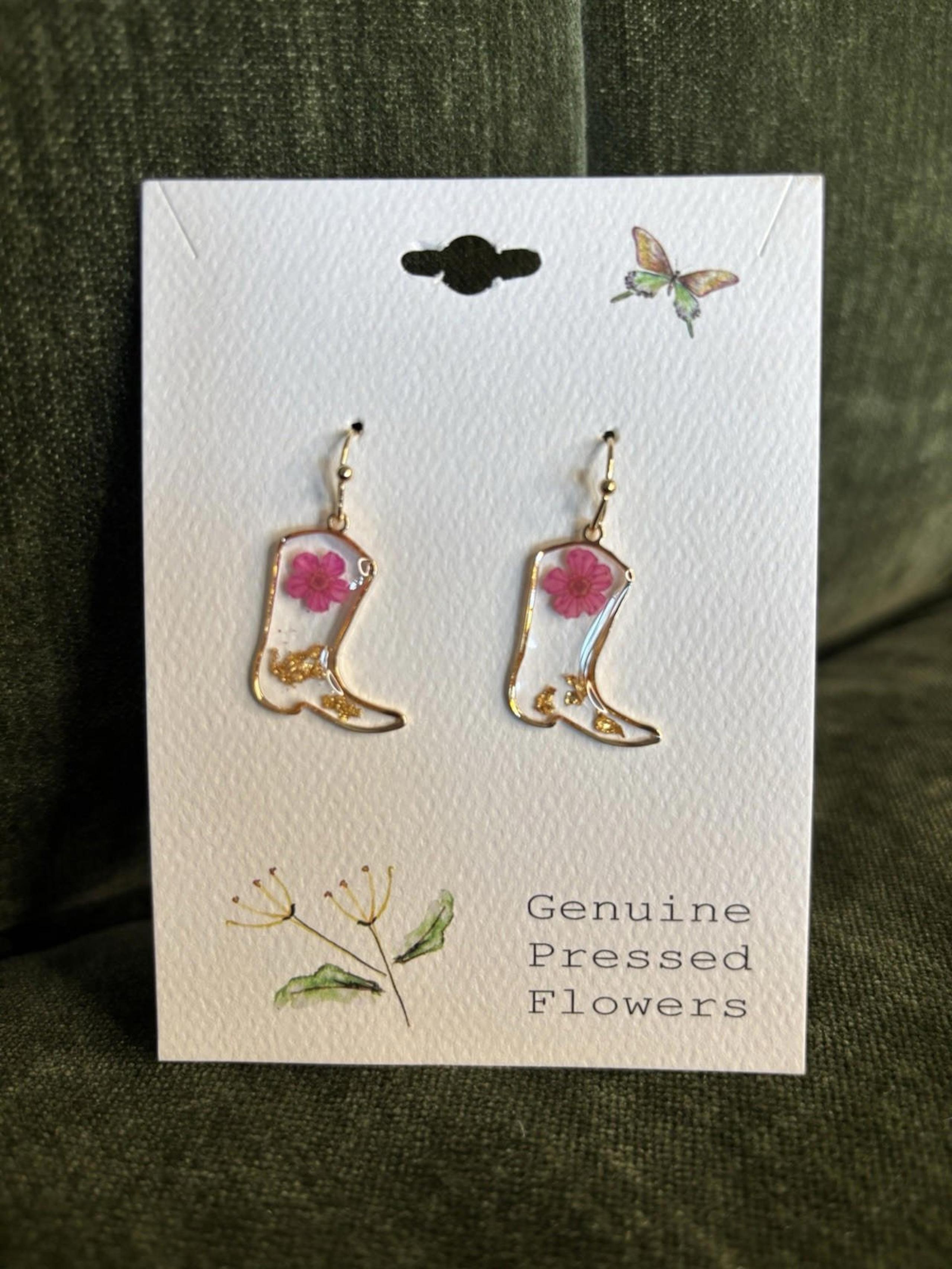 Botanical Boots Dried Flower Cowboy Boot Earrings