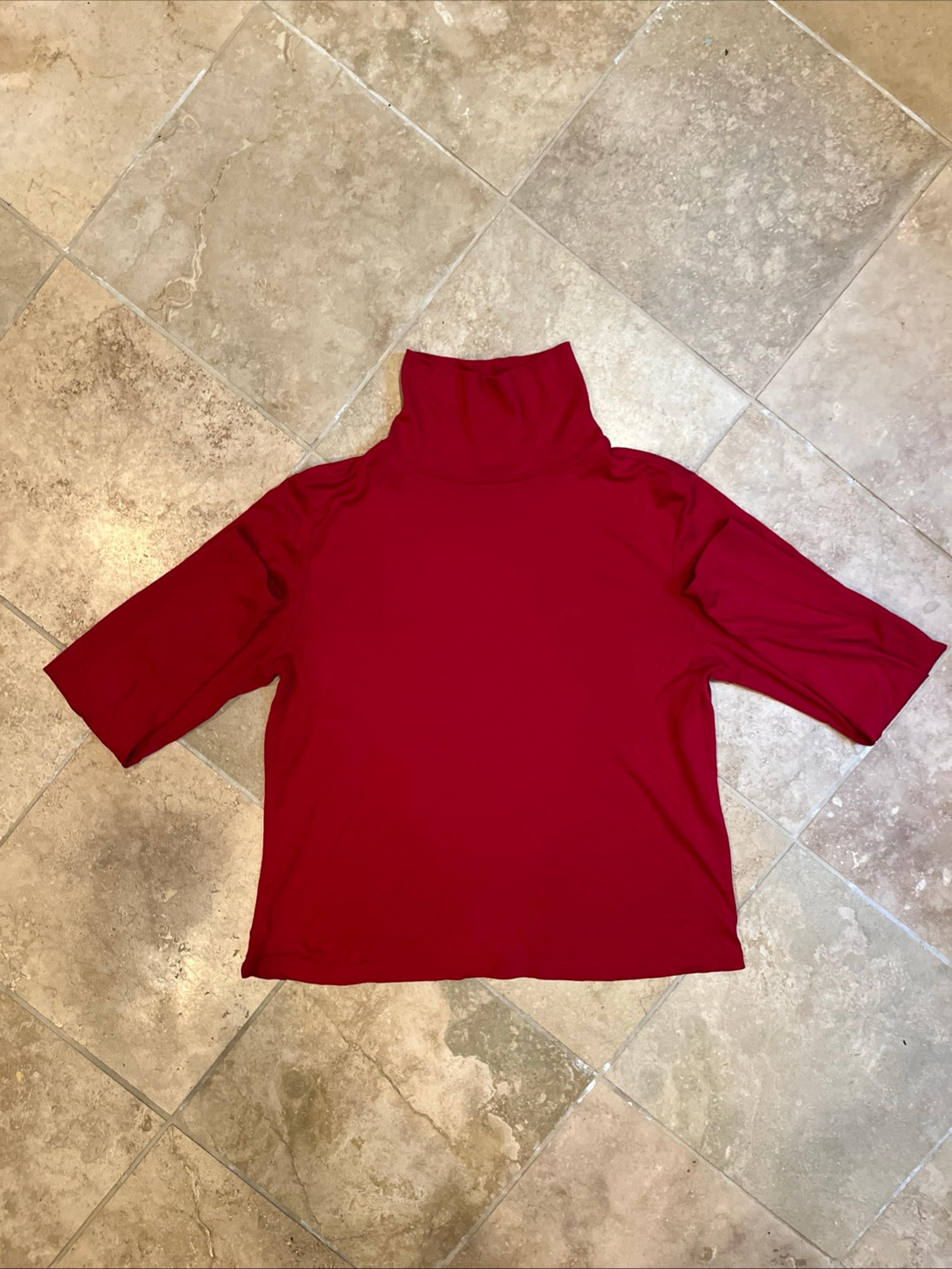 Vintage LL Bean Shirt Womens Medium Red Turtle Neck Supima Cotton Long Sleeve
